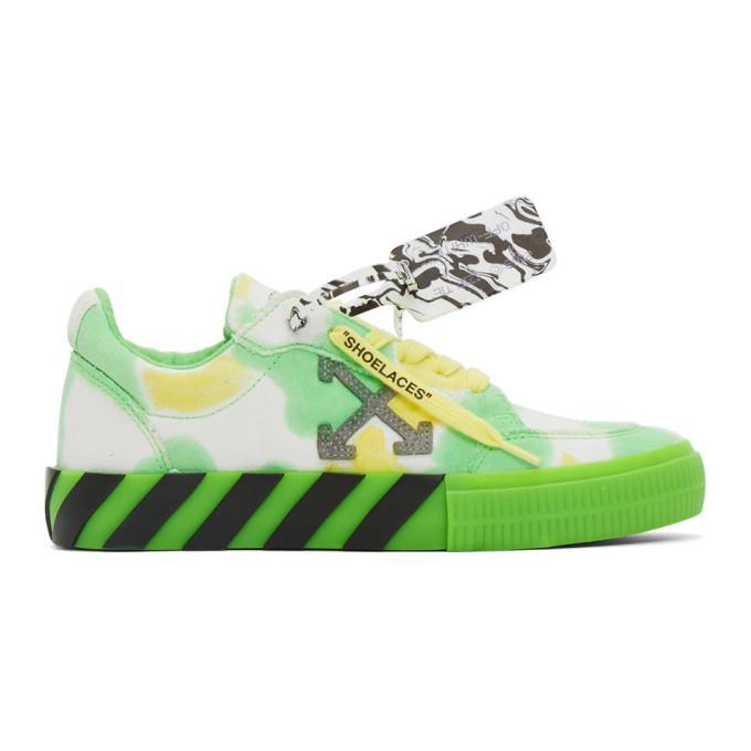 Off-White White and Green Vulcanized Low Sneakers