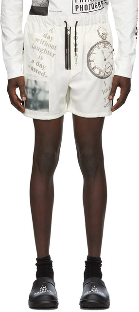 TAKAHIROMIYASHITA TheSoloist. Off-White Wool Pyjama Shorts - Takahiromiyashita thesolois. Short de pyjama en laine blanc cassé - Thesoloist 타카 하이로미 야시타. 화이트 양모 파자마 반바지