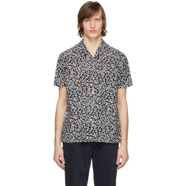 Officine Generale Black and White Seersucker Dario Short Sleeve Shirt