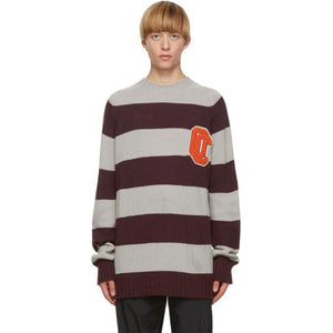 Opening Ceremony Grey and Burgundy Alpaca Striped OC Sweater