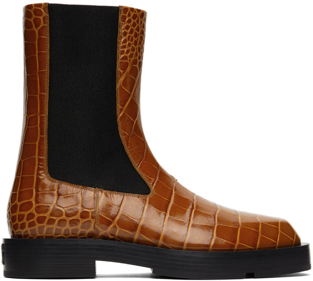 Givenchy Orange Croc Chelsea Boots - Bottes Givenchy Orange Croc Chelsea - 지방시 오렌지 악어 첼시 부츠