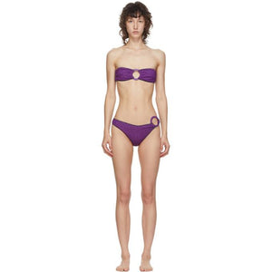 Oseree Purple Lurex Strapless Ring Bikini