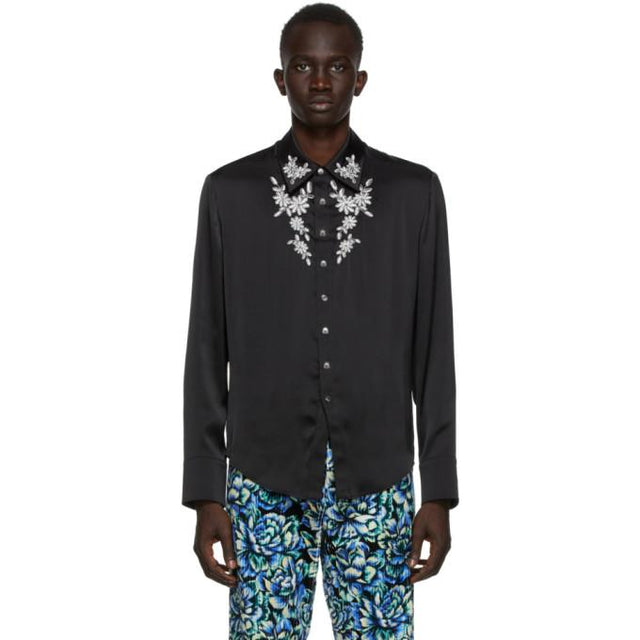 Paco Rabanne Black Satin Floral Shirt