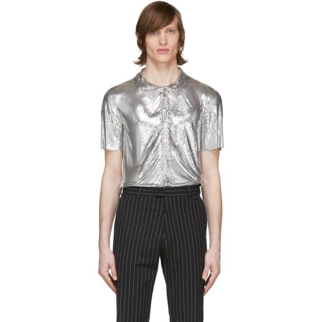 Paco Rabanne Silver Mesh Polo Shirt