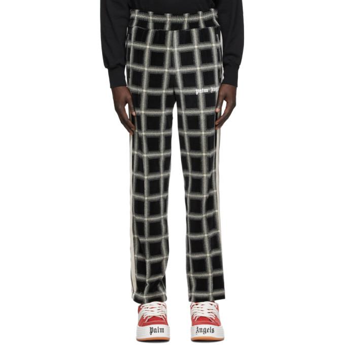Palm Angels Black and Beige Check Chenille Track Pants