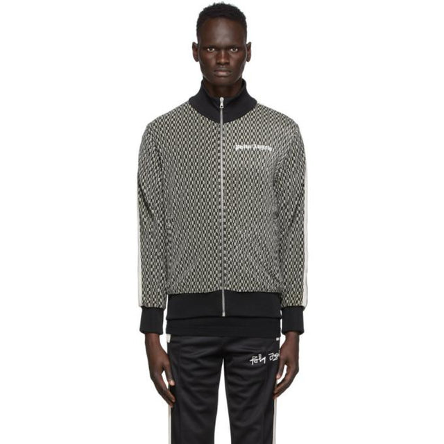 Palm Angels Black and Beige Houndstooth Track Jacket