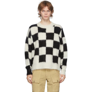 Palm Angels Black and White Check Mohair Sweater