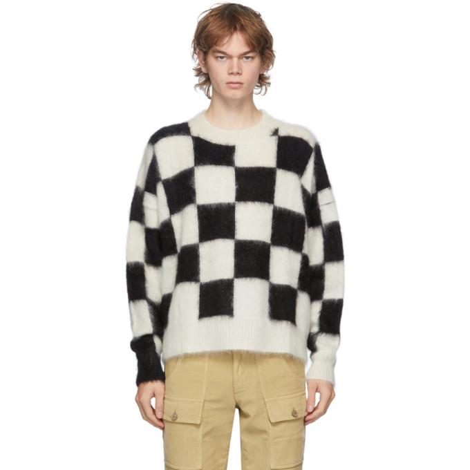 Palm Angels Black and White Check Mohair Sweater