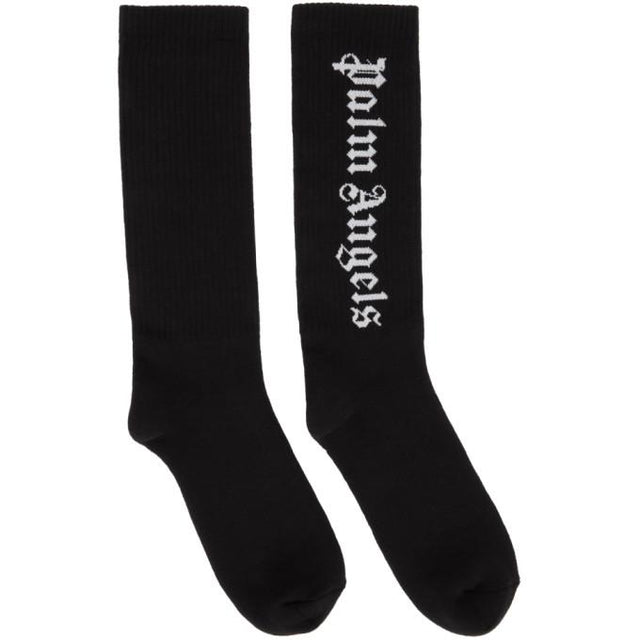 Palm Angels Black Gothic Logo Socks