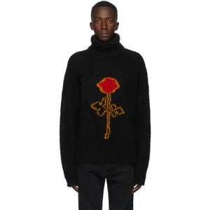 Palm Angels Black Mohair Rose Turtleneck