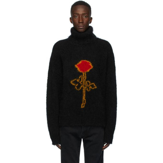 Palm Angels Black Mohair Rose Turtleneck