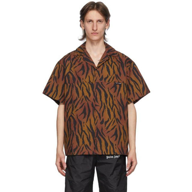 Palm Angels Brown and Black Tiger Bowling Shirt