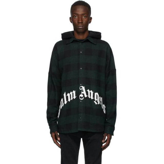 Palm Angels Green and Black Hooded Overshirt