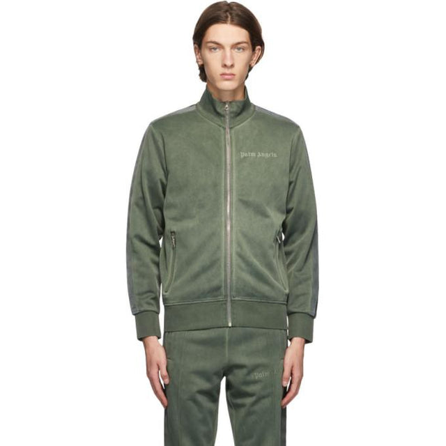 Palm Angels Green Garment-Dyed Logo Track Jacket
