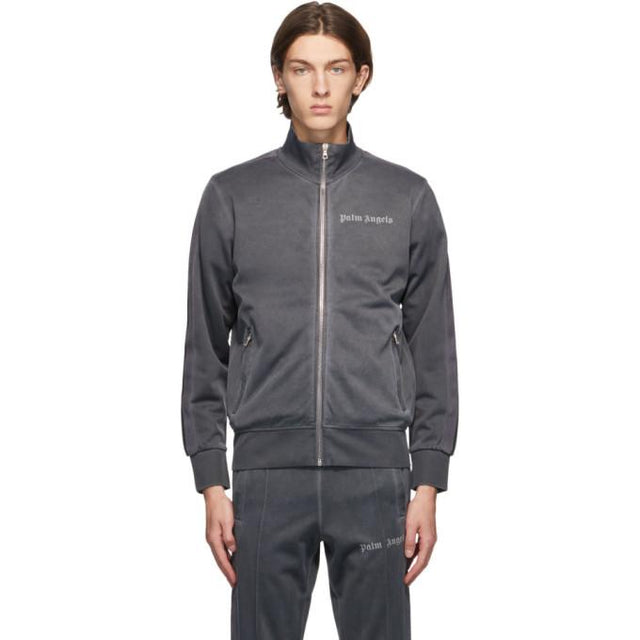 Palm Angels Grey Garment-Dyed Logo Track Jacket