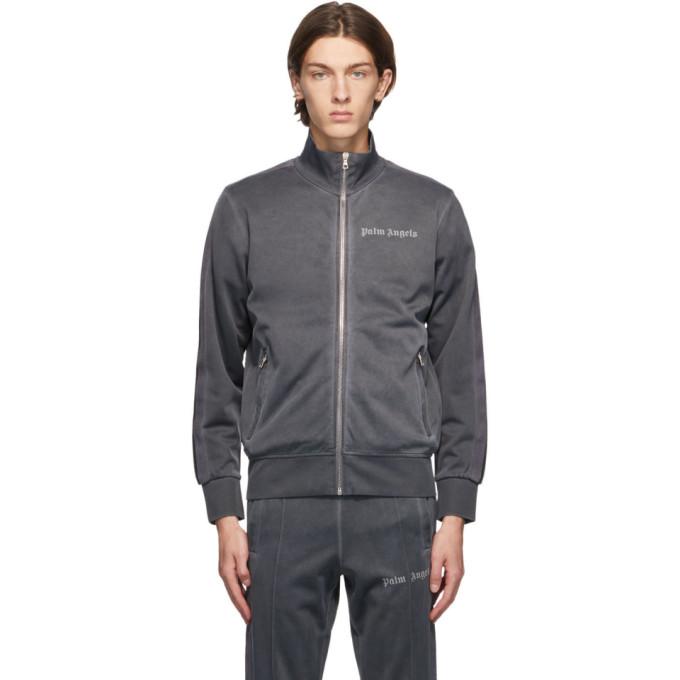 Palm Angels Grey Garment-Dyed Logo Track Jacket
