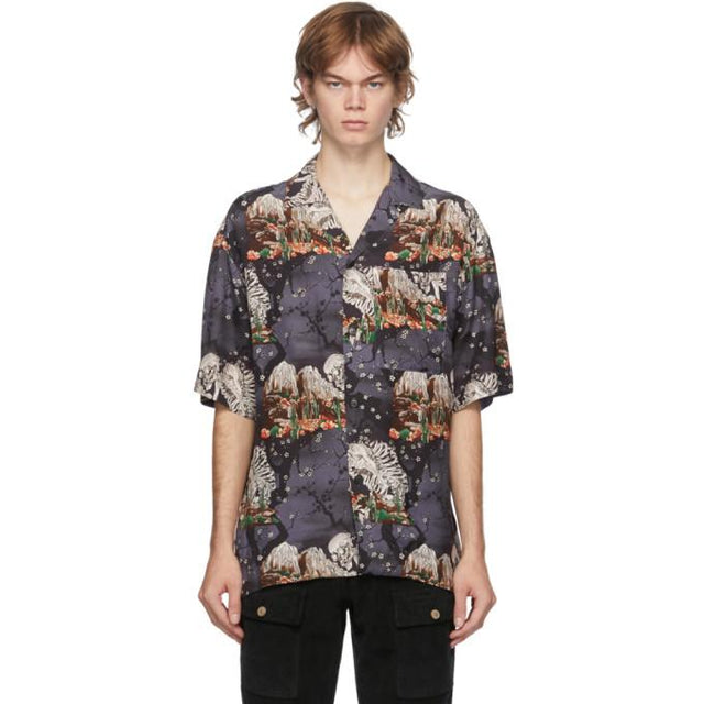 Palm Angels Multicolor Skulls Bowling Short Sleeve Shirt