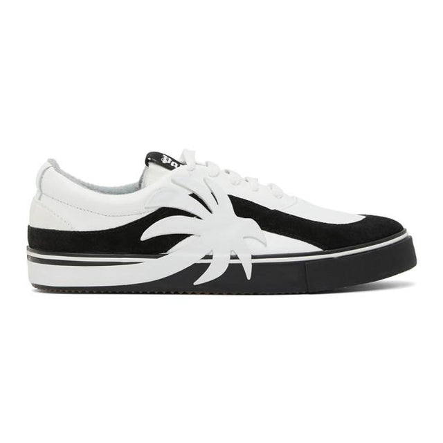 Palm Angels White and Black Palm Vulcanized Low Sneakers