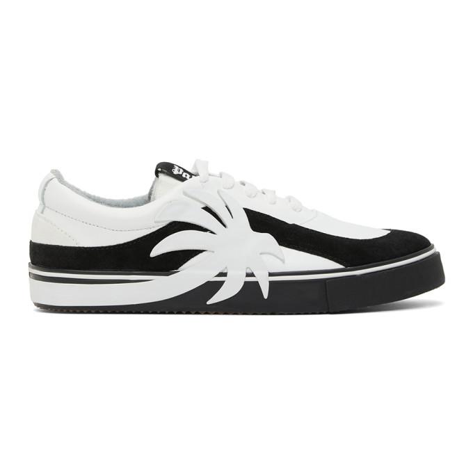 Palm Angels White and Black Palm Vulcanized Low Sneakers