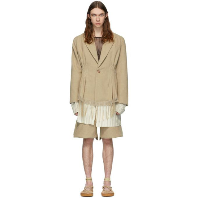 Palomo Spain Beige Linen Cinched Blazer