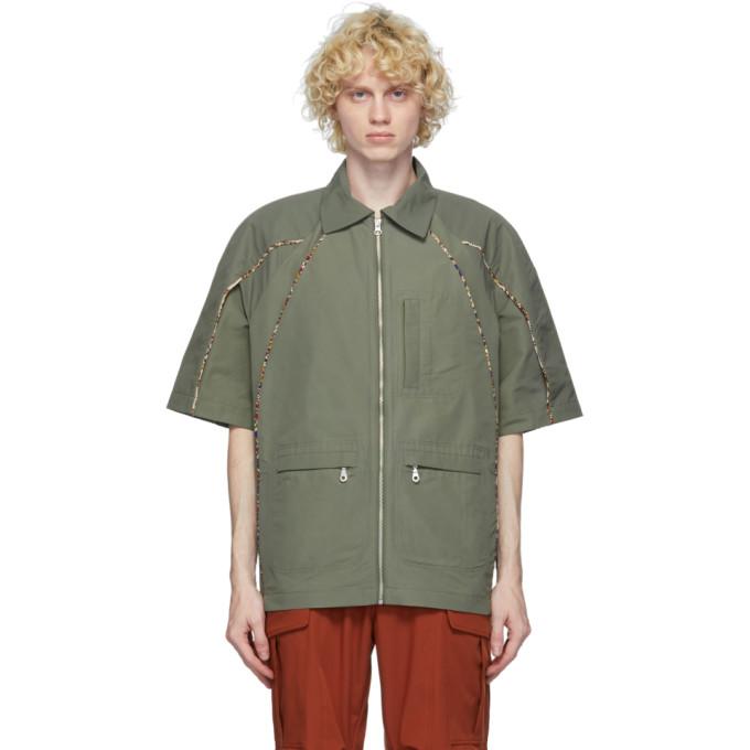 paria /FARZANEH Khaki Zippered Short Sleeve Shirt