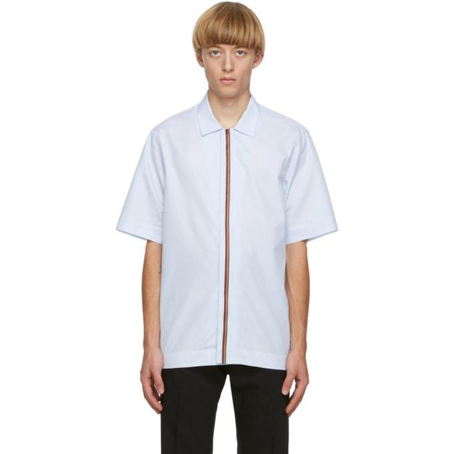 Paul Smith Blue Artist Stripe Placket Short Sleeve Shirt