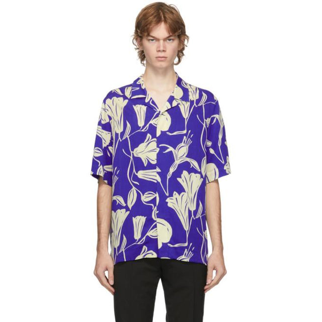Paul Smith Blue Floral Cutout Short Sleeve Shirt