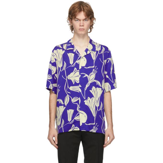 Paul Smith Blue Floral Cutout Short Sleeve Shirt