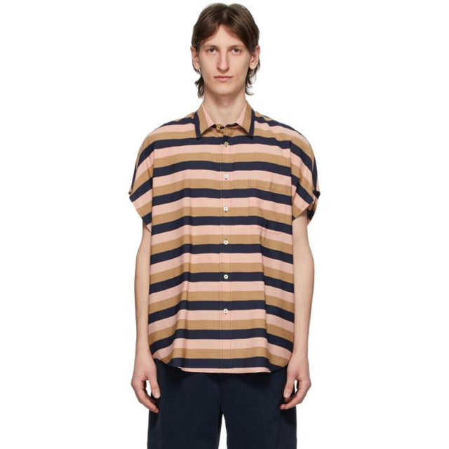 Paul Smith Pink and Brown Striped Short Sleeve Shirt
