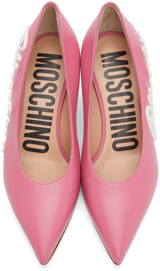 Moschino Pink Icing Logo Heels - Talons de logo de glaçage rose moschino - Moschino 핑크 아이스 로고 발 뒤꿈치