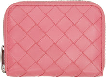 Bottega Veneta Pink Intrecciato Zip Coin Purse Wallet