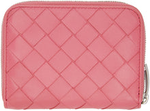 Bottega Veneta Pink Intrecciato Zip Coin Purse Wallet