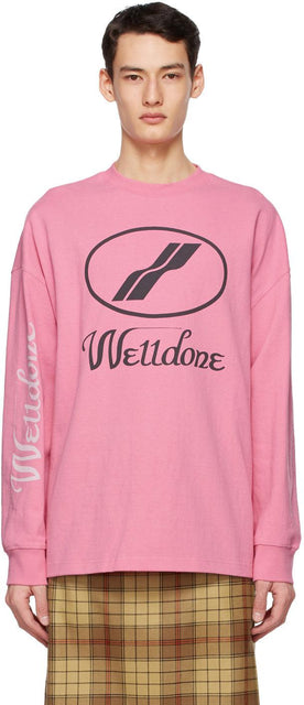 We11done Pink Logo Long Sleeve T-Shirt - We11Done T-shirt à manches longues de logo rose - 핑크 로고 긴 소매 티셔츠 핑크 로고