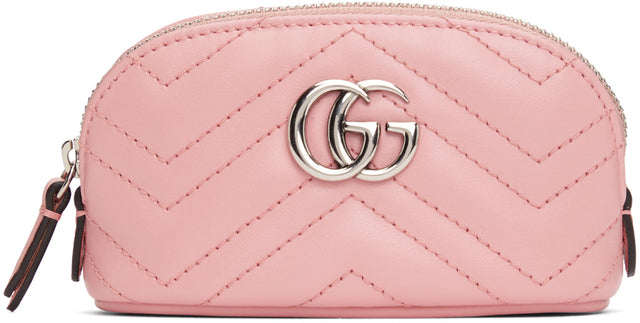Gucci Pink Mini GG Marmont 2.0 Quilted Zip Pouch