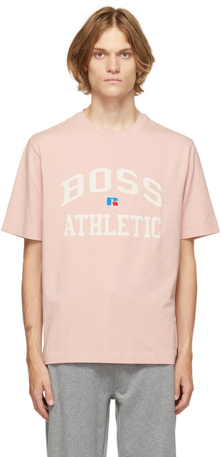 Boss Pink Russell Athletic Edition Logo T-Shirt - BOSS ROSE ROSEL RUSSELL Edition Athletic Logo T-shirt - 보스 핑크 러셀 운동 에디션 로고 티셔츠
