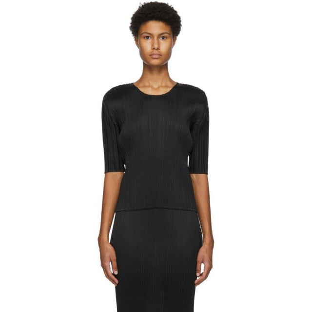 Pleats Please Issey Miyake Black Cropped T-Shirt