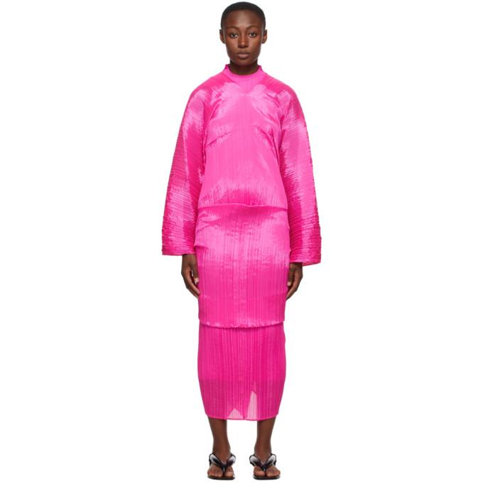 Pleats Please Issey Miyake Pink Madame-T Knit Stole Scarf