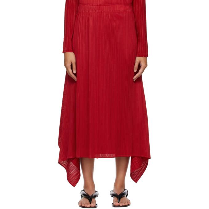 Pleats Please Issey Miyake Red Echo Long Skirt