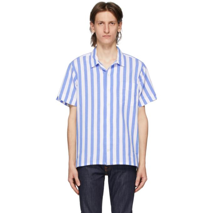 Polo Ralph Lauren Blue and White Striped Poplin Short Sleeve Shirt