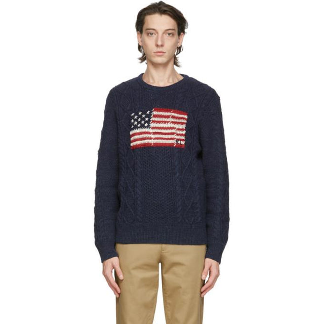 Polo Ralph Lauren Navy Cable Knit Flag Sweater