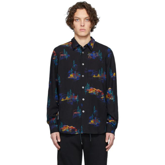 PS by Paul Smith Black Lyocell Cosmic Camp Long Sleeve Shirt