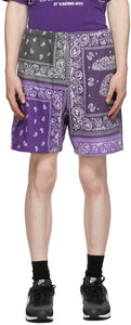 AAPE by A Bathing Ape Purple Bandana Sweat Shorts - AAPPE PAR UN APE DE BACHINE PURPLE BANDANA SWERING Short - 입욕 원숭이 보라색 두건 땀 반바지에 의해 유아