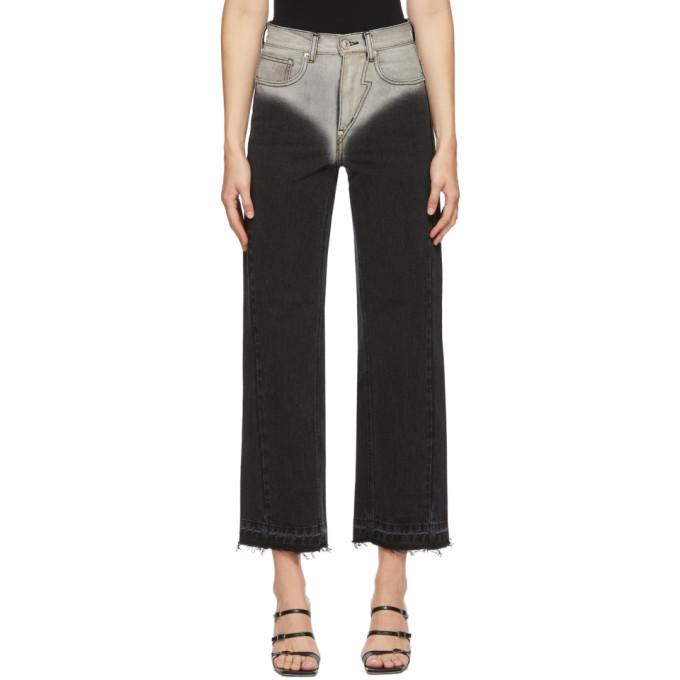 Pushbutton Black Two-Tone Raw Hem Jeans