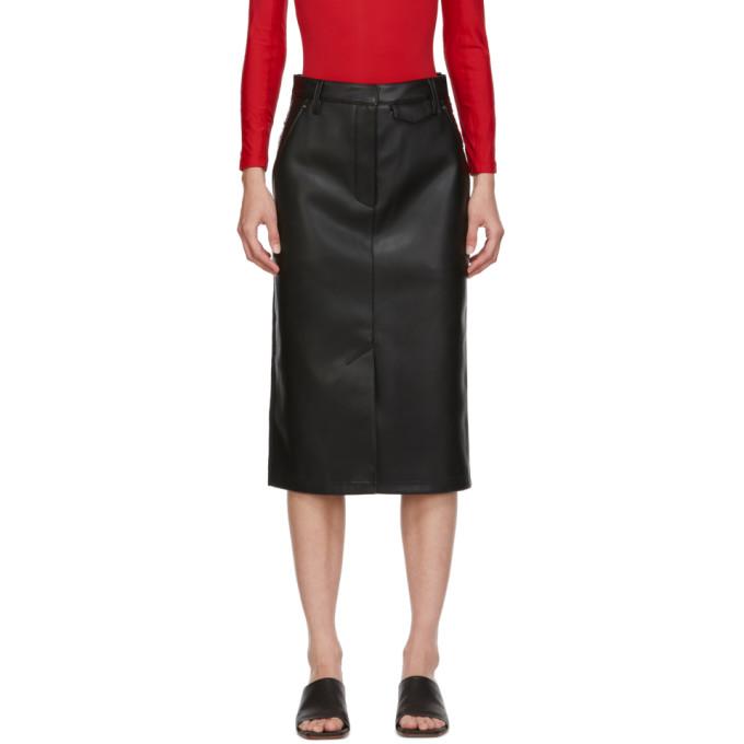 Pushbutton SSENSE Exclusive Black Faux-Leather and Denim Skirt