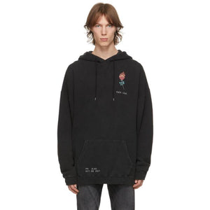 R13 Black Flaming Rose Cropped Hoodie