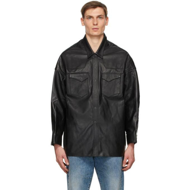 R13 Black Lambskin Oversized Cowboy Shirt