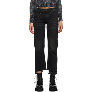 R13 Black Uneven Cuffs Boy Jeans
