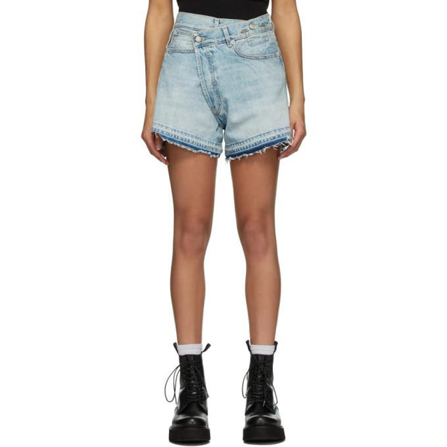 R13 Blue Denim Cross Over Shorts
