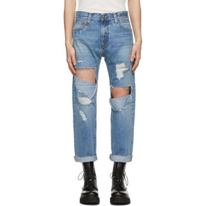 R13 Blue Selvedge Ripped Sid Jeans