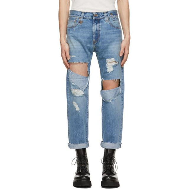 R13 Blue Selvedge Ripped Sid Jeans